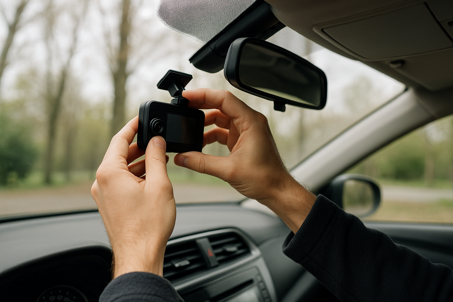 person installing a dashcam